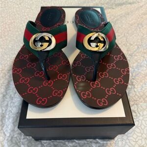 Gucci Brown and Red GG Logo Sandals